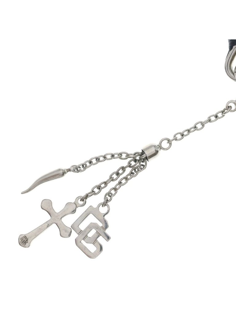 Dolce & Gabbana Cross Charm Leather Pendant Black Silver